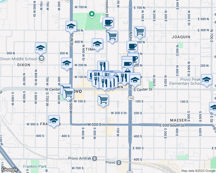 map of restaurants, bars, coffee shops, grocery stores, and more near in Provo