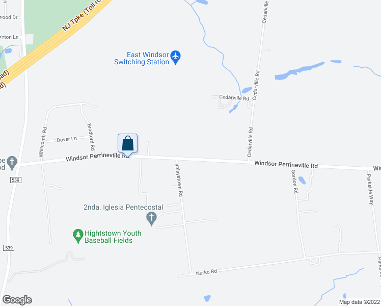 map of restaurants, bars, coffee shops, grocery stores, and more near 865 Windsor Perrineville Road in East Windsor