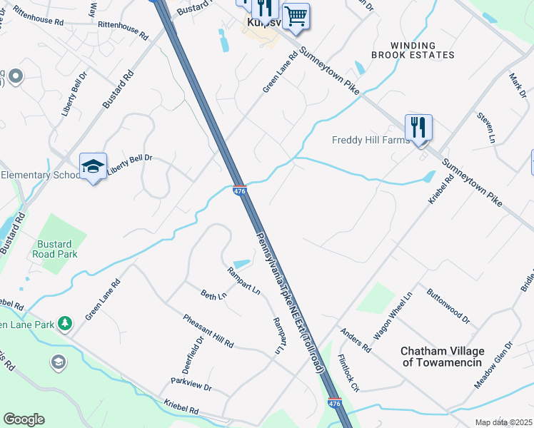 map of restaurants, bars, coffee shops, grocery stores, and more near 1522 Ivywood Way in Lansdale