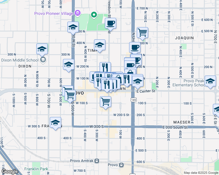 map of restaurants, bars, coffee shops, grocery stores, and more near in Provo