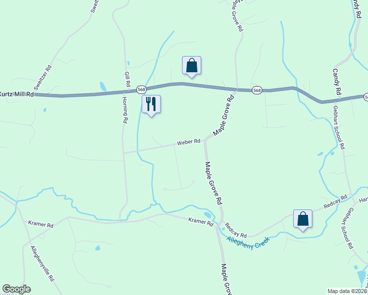 map of restaurants, bars, coffee shops, grocery stores, and more near 5038 Weber Road in Mohnton