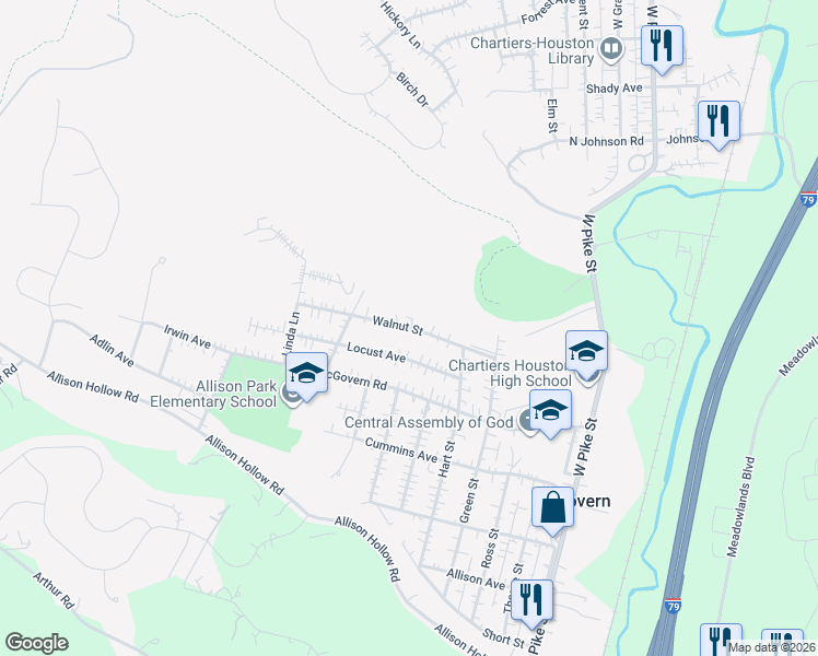 map of restaurants, bars, coffee shops, grocery stores, and more near 250 Walnut Street in Houston