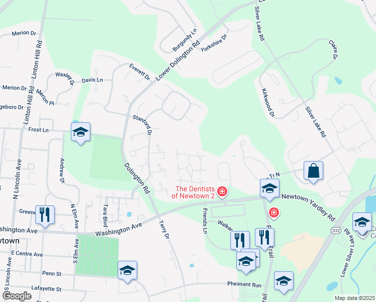 map of restaurants, bars, coffee shops, grocery stores, and more near 35 Essex Place in Newtown