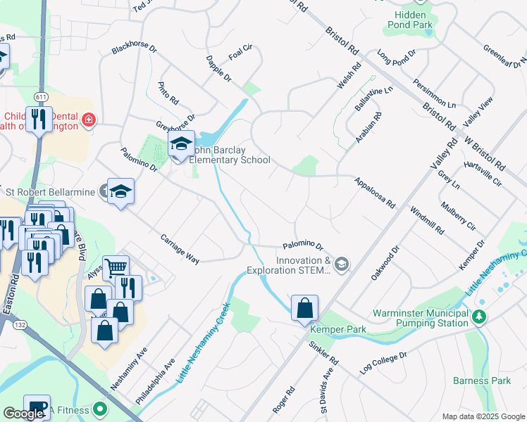 map of restaurants, bars, coffee shops, grocery stores, and more near 1824 Mare Road in Warrington