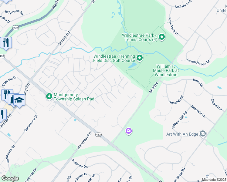 map of restaurants, bars, coffee shops, grocery stores, and more near 692 Stream View Drive in North Wales