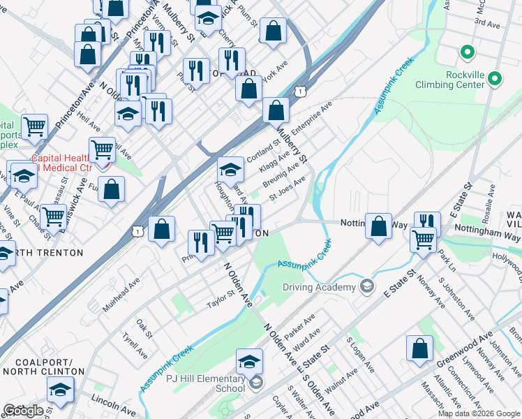 map of restaurants, bars, coffee shops, grocery stores, and more near 325 Saint Joes Avenue in Trenton