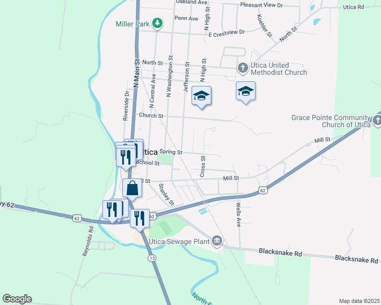 map of restaurants, bars, coffee shops, grocery stores, and more near 337 Spring Street in Utica