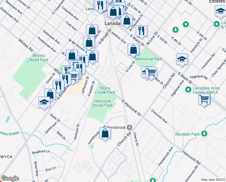 map of restaurants, bars, coffee shops, grocery stores, and more near 216 Foxtail Way in Lansdale