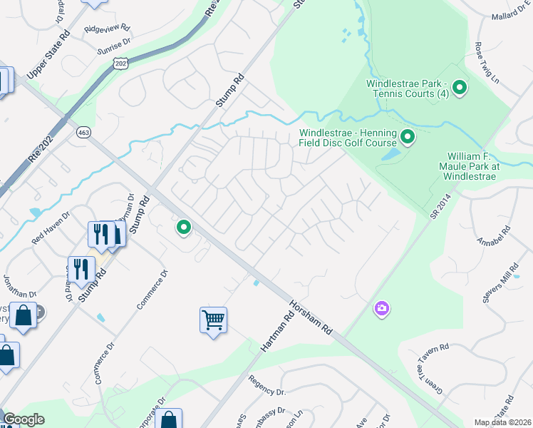 map of restaurants, bars, coffee shops, grocery stores, and more near 252 Fawn Valley Court in North Wales
