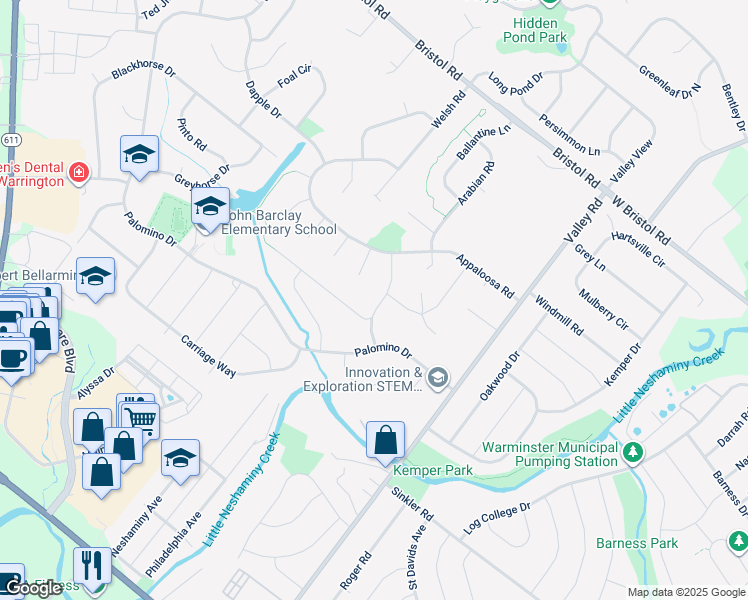 map of restaurants, bars, coffee shops, grocery stores, and more near 1014 Surrey Lane in Warrington