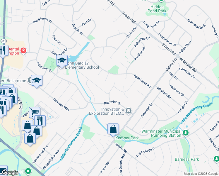 map of restaurants, bars, coffee shops, grocery stores, and more near 1014 Surrey Lane in Warrington