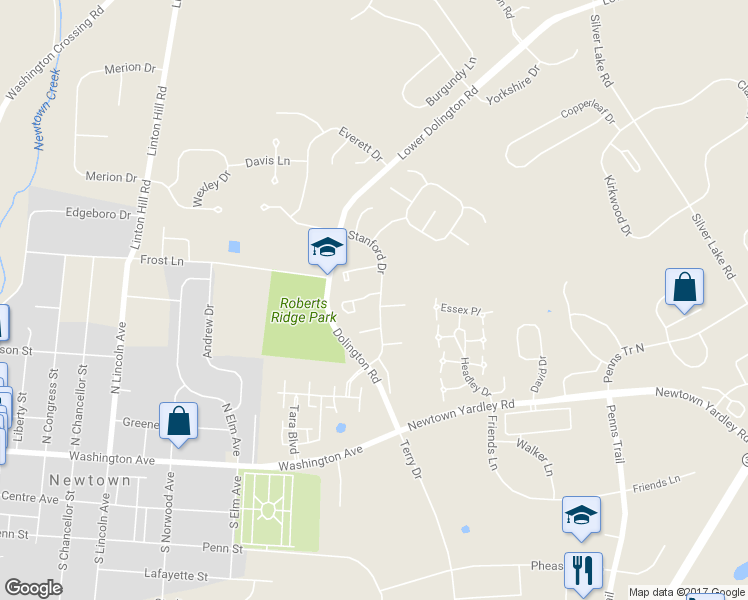 map of restaurants, bars, coffee shops, grocery stores, and more near 475 Trumbull Court in Newtown