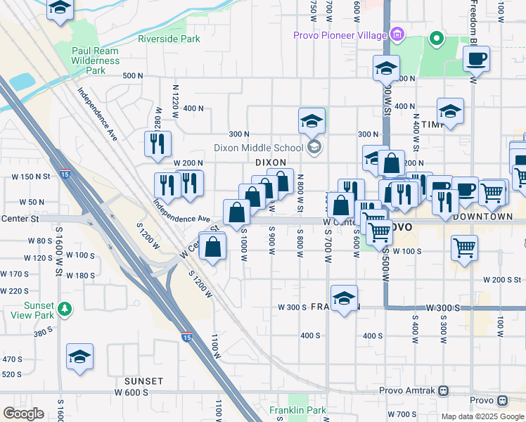 map of restaurants, bars, coffee shops, grocery stores, and more near 929 West 100 South in Provo