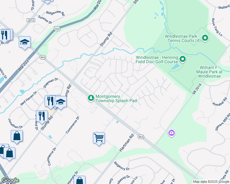map of restaurants, bars, coffee shops, grocery stores, and more near 283 Winding Brook Run in North Wales