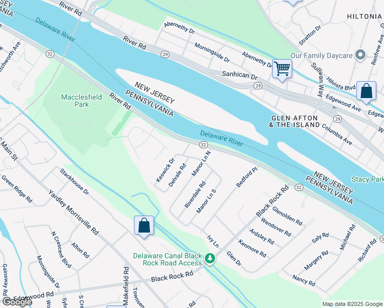 map of restaurants, bars, coffee shops, grocery stores, and more near 855 Manor Lane in Yardley
