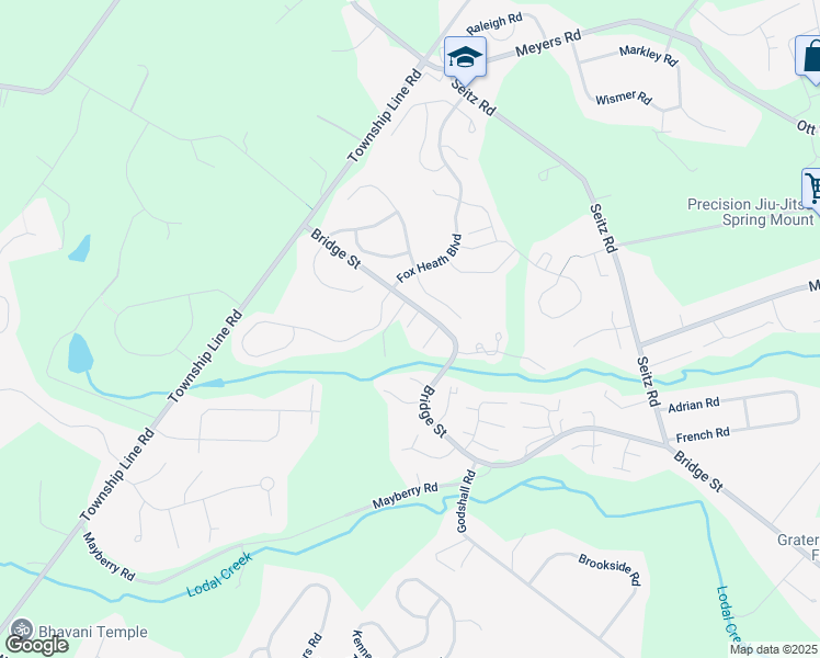 map of restaurants, bars, coffee shops, grocery stores, and more near 445 Bridge Street in Collegeville