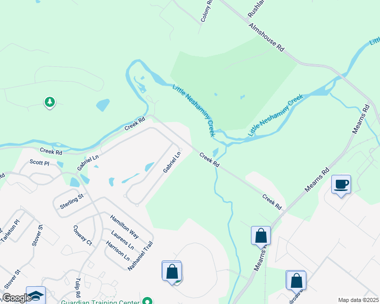 map of restaurants, bars, coffee shops, grocery stores, and more near 752 Creek Road in Warminster