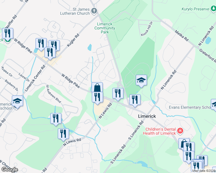 map of restaurants, bars, coffee shops, grocery stores, and more near 47 Swamp Pike in Royersford