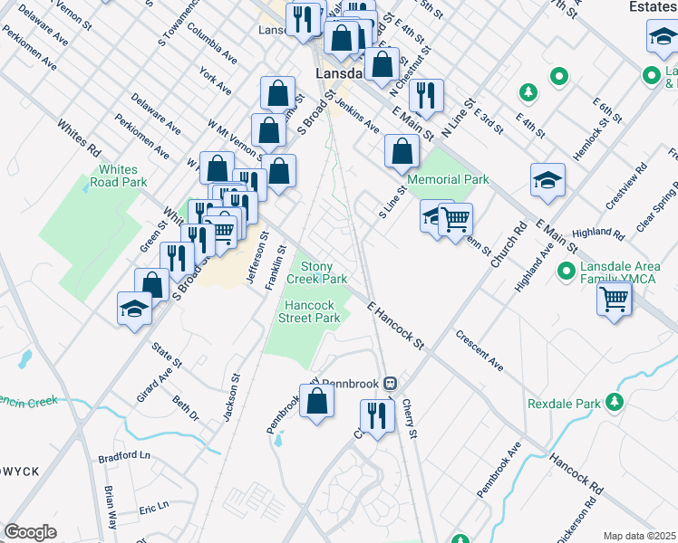 map of restaurants, bars, coffee shops, grocery stores, and more near 216 Foxtail Way in Lansdale