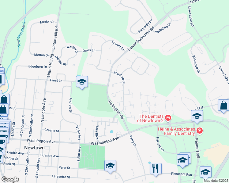 map of restaurants, bars, coffee shops, grocery stores, and more near 475 Trumbull Court in Newtown