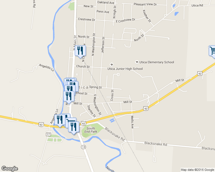 map of restaurants, bars, coffee shops, grocery stores, and more near 337 Spring Street in Utica