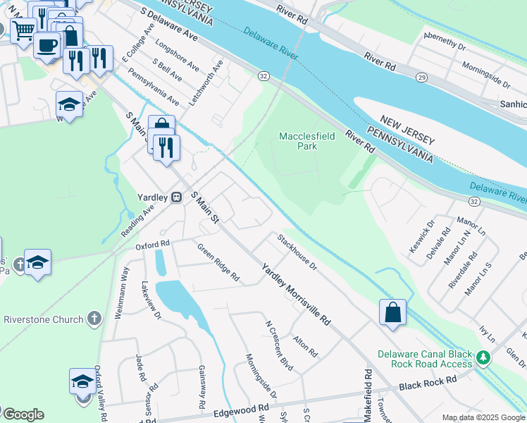 map of restaurants, bars, coffee shops, grocery stores, and more near 1914 Yardley Commons in Yardley