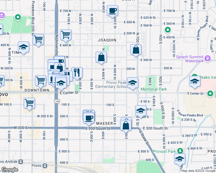 map of restaurants, bars, coffee shops, grocery stores, and more near 34 North 400 West in Provo