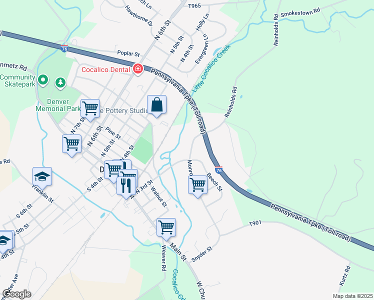 map of restaurants, bars, coffee shops, grocery stores, and more near 332 Monroe St in Denver