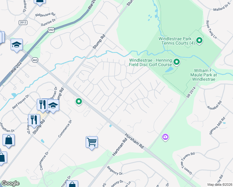 map of restaurants, bars, coffee shops, grocery stores, and more near 252 Fawn Valley Court in North Wales