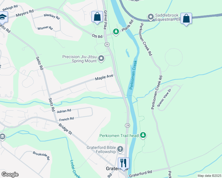 map of restaurants, bars, coffee shops, grocery stores, and more near 15 Willow Lane in Collegeville