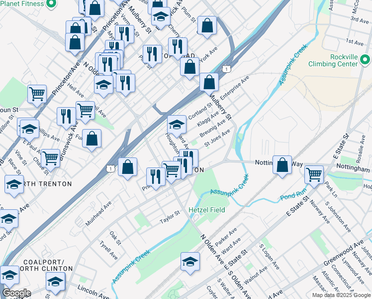 map of restaurants, bars, coffee shops, grocery stores, and more near 121 Girard Avenue in Trenton