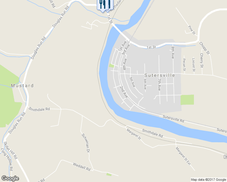 map of restaurants, bars, coffee shops, grocery stores, and more near 516 1st Avenue in Sutersville
