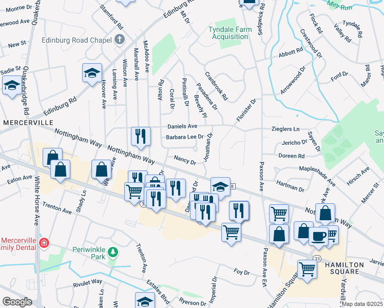 map of restaurants, bars, coffee shops, grocery stores, and more near 1 Agress Court in Trenton