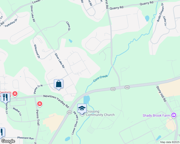 map of restaurants, bars, coffee shops, grocery stores, and more near 159 Willow Drive in Newtown