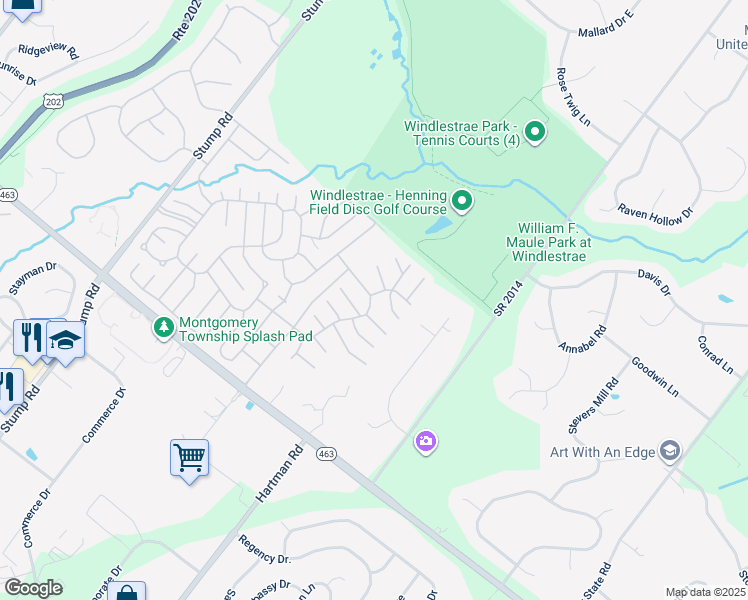 map of restaurants, bars, coffee shops, grocery stores, and more near 692 Stream View Drive in North Wales