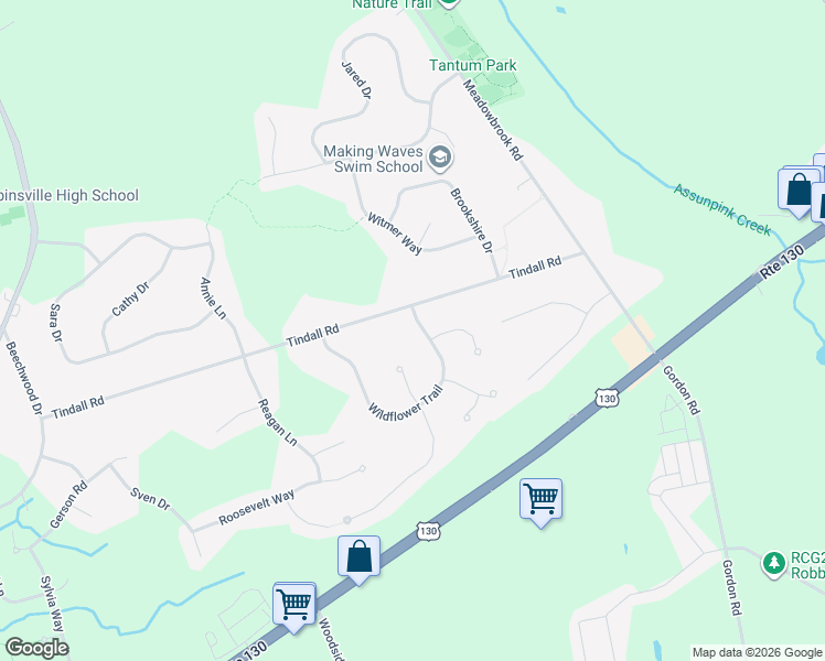 map of restaurants, bars, coffee shops, grocery stores, and more near 33 Wildflower Trail in Robbinsville Township