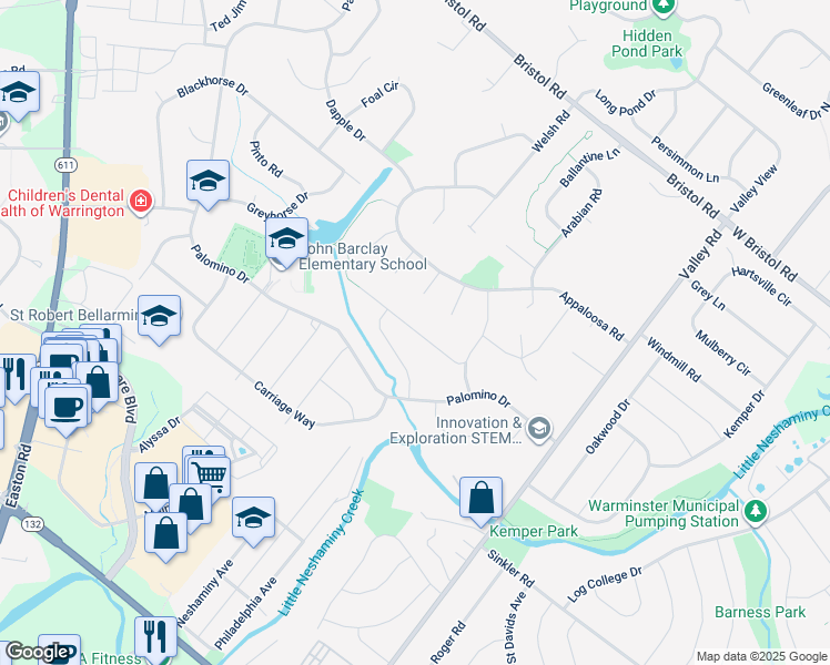 map of restaurants, bars, coffee shops, grocery stores, and more near 1824 Mare Road in Warrington
