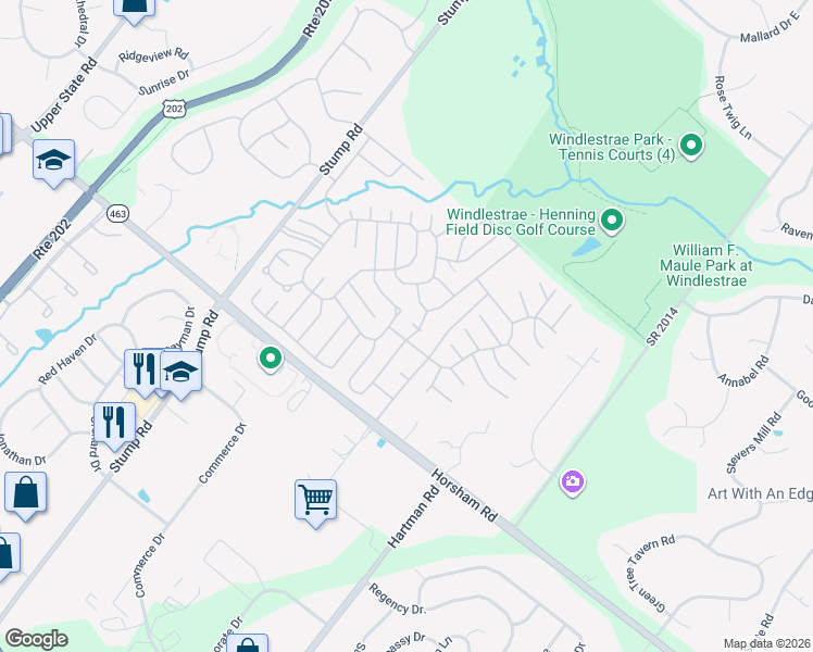 map of restaurants, bars, coffee shops, grocery stores, and more near 252 Fawn Valley Court in North Wales
