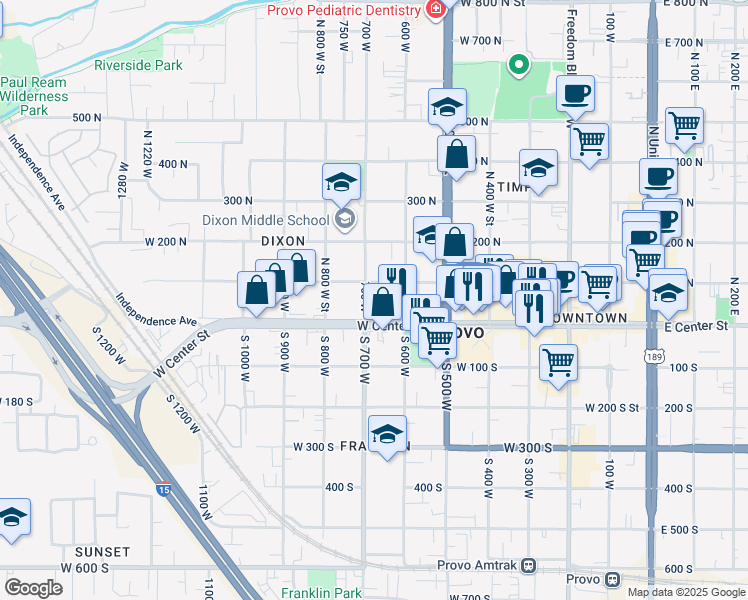 map of restaurants, bars, coffee shops, grocery stores, and more near 58 700 West in Provo