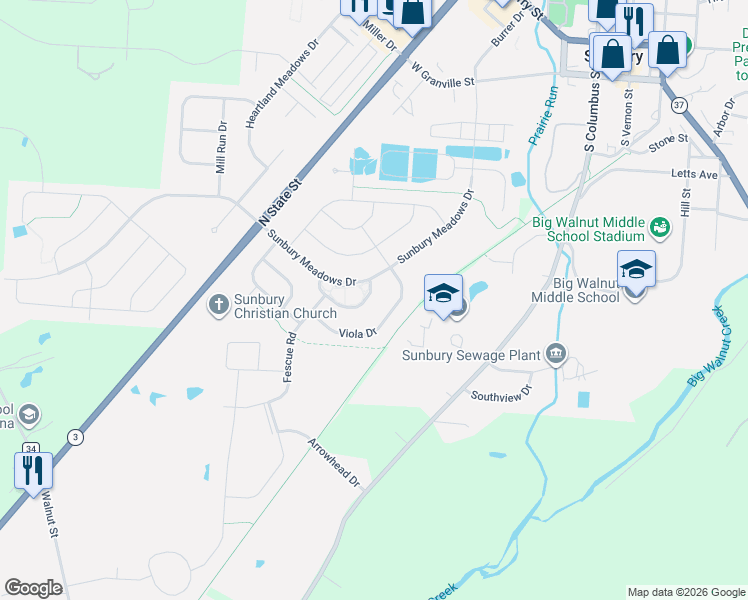 map of restaurants, bars, coffee shops, grocery stores, and more near 605 Redshank Drive in Sunbury
