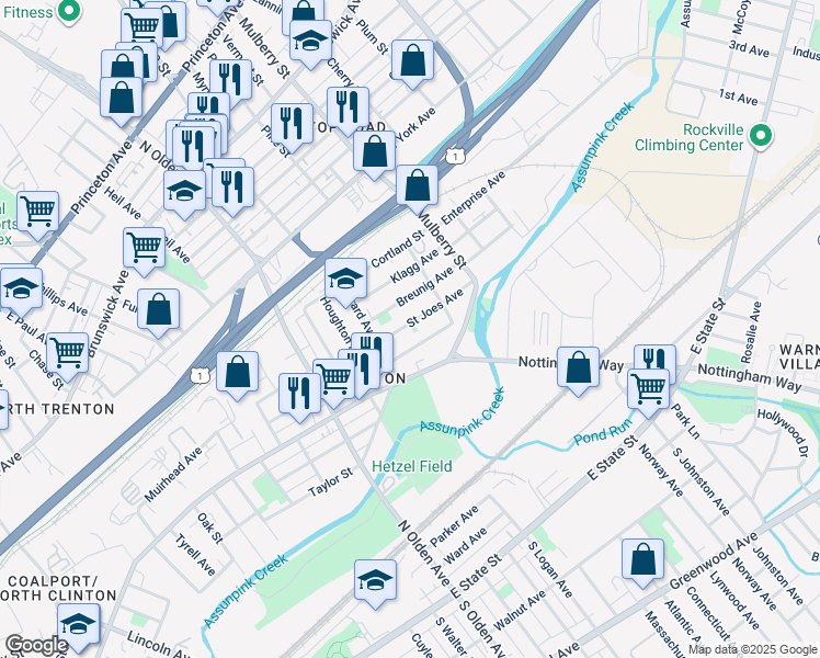 map of restaurants, bars, coffee shops, grocery stores, and more near 354 Saint Joes Avenue in Trenton