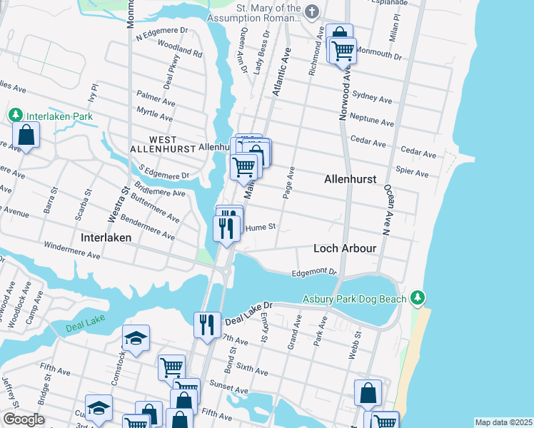 map of restaurants, bars, coffee shops, grocery stores, and more near 310 Elberon Ave in Allenhurst