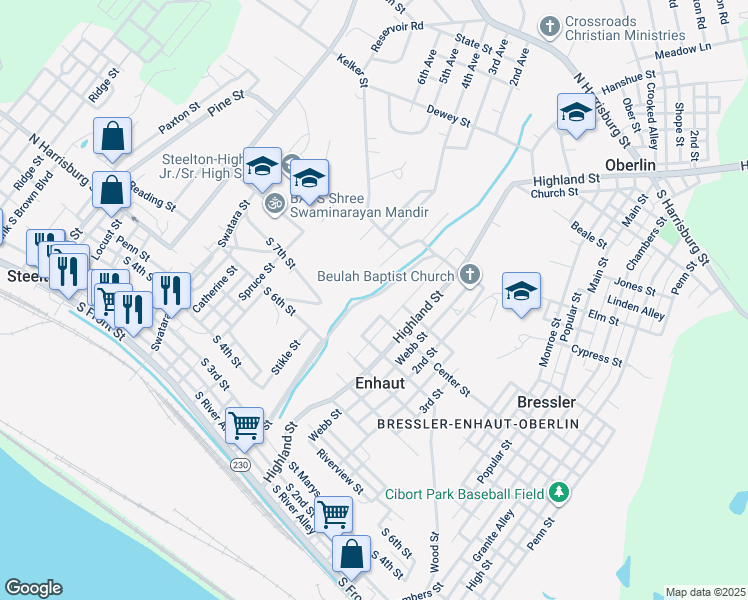 map of restaurants, bars, coffee shops, grocery stores, and more near 700 Mohn Street in Steelton