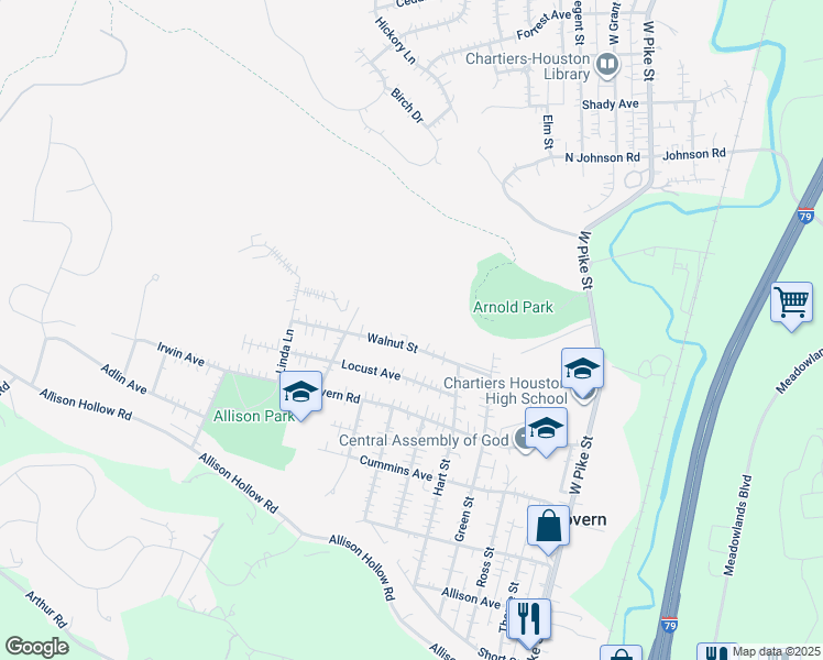 map of restaurants, bars, coffee shops, grocery stores, and more near 240 Walnut Street in Houston