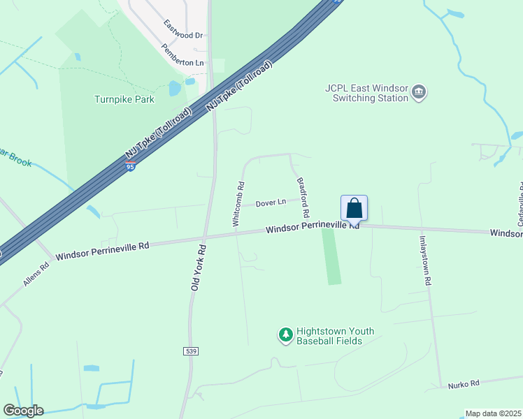 map of restaurants, bars, coffee shops, grocery stores, and more near 7 Dover Lane in East Windsor