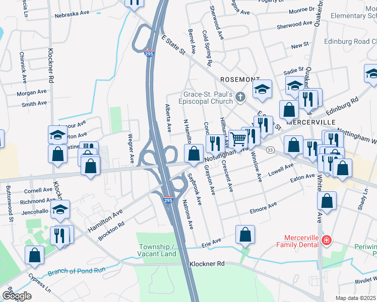 map of restaurants, bars, coffee shops, grocery stores, and more near 29 North Hamilton Avenue in Hamilton Township