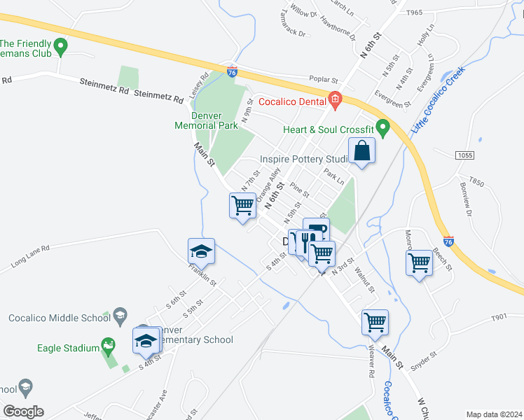 map of restaurants, bars, coffee shops, grocery stores, and more near 2 North 6th Street in Denver