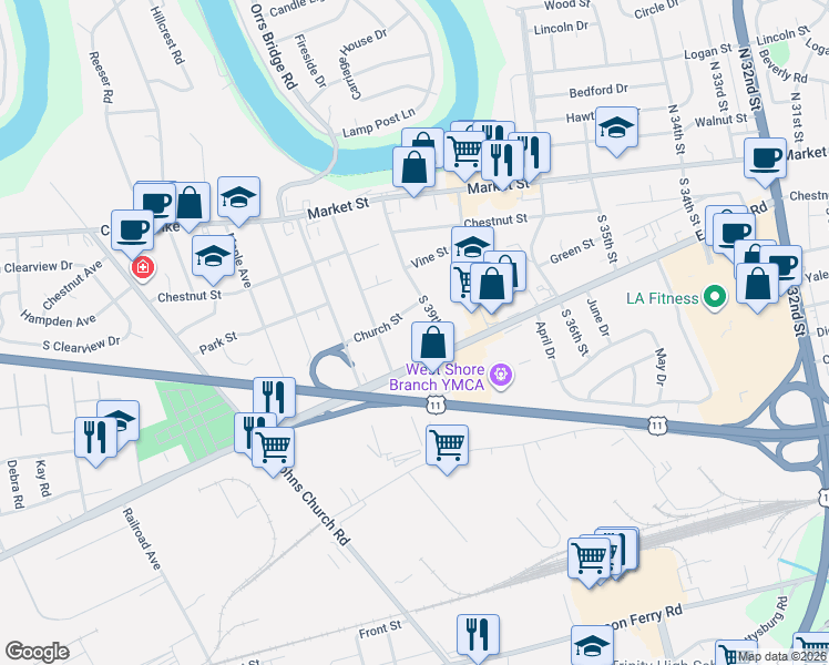 map of restaurants, bars, coffee shops, grocery stores, and more near 4 Green Cir in Camp Hill