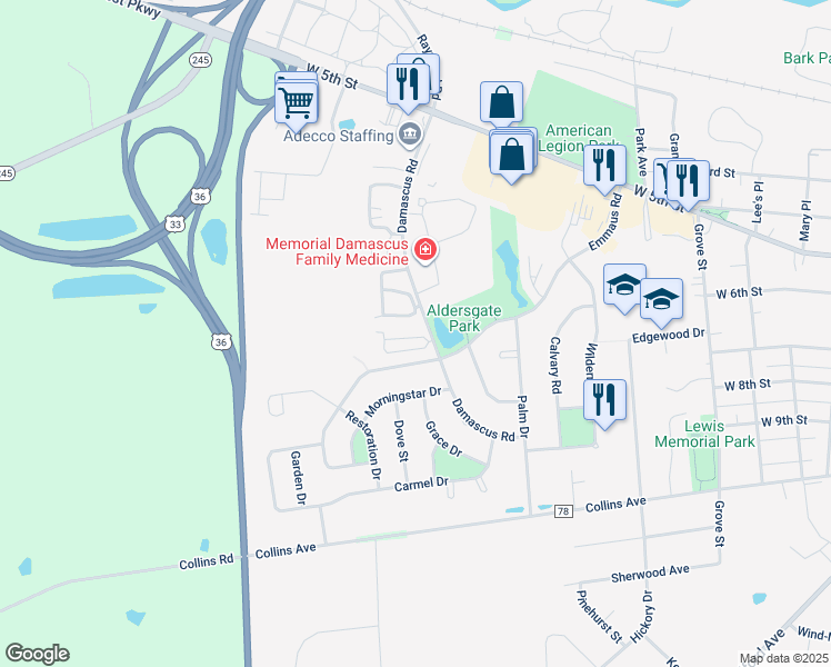 map of restaurants, bars, coffee shops, grocery stores, and more near 496 Aldersgate Street in Marysville