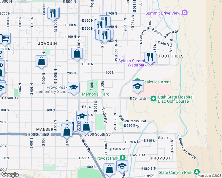 map of restaurants, bars, coffee shops, grocery stores, and more near 976 100 North in Provo